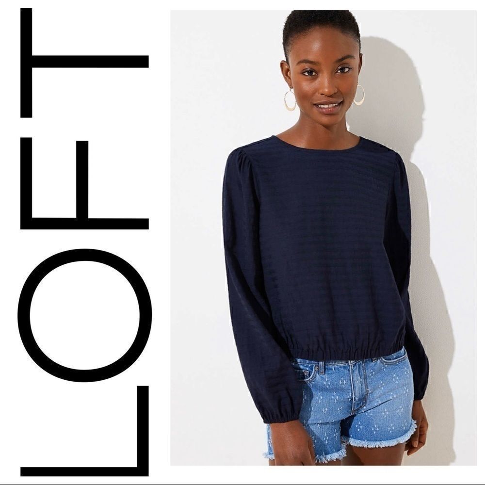 NWT LOFT Navy Striped Wrap Back Cropped Top Size M